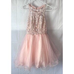 Fiesta Fashion Prom Small Peach Sequence‎ Knee High Sleeveless Flare Dress